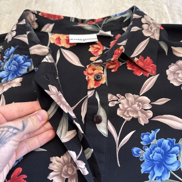 ALFRED DUNNER Large‎ 18 Top Elastic Waist Floral 1/4 Button Collared Lightweight - Picture 3 of 9